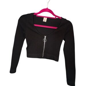 Dynamic seamless stretch Elegant Black Zippered Crop Top